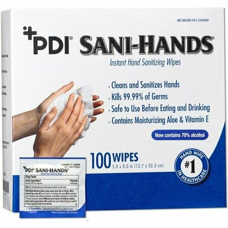 PDI HC Hand Wipes, Antimicrobial, w/Alcohol, 5inx8in, WE, 100PK PDID43600